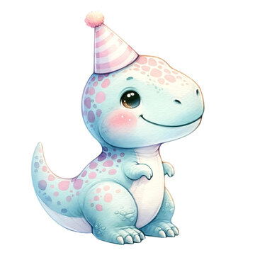 A cute dinosaur  birthday clipart watercolor illustration pastel color perfect for nursery art png 300 pdi