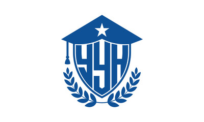 YYH three letter iconic academic logo design vector template. monogram, abstract, school, college, university, graduation cap symbol logo, shield, model, institute, educational, coaching canter, tech