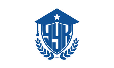 YYK three letter iconic academic logo design vector template. monogram, abstract, school, college, university, graduation cap symbol logo, shield, model, institute, educational, coaching canter, tech