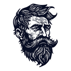 Man with mustache and beard old engraving style drawing