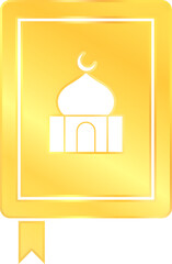 Shiny gold Koran book with mosque symbol png clipart for learning education reading tradition illustration