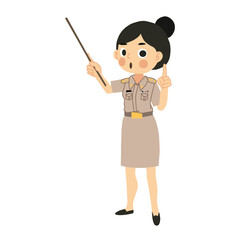 Classroom Instruction concept. Thai Female Teacher in Classroom with Pointing Stick