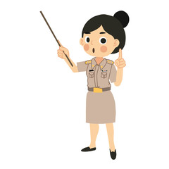 Classroom Instruction concept. Thai Female Teacher in Classroom with Pointing Stick