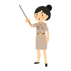 Classroom Instruction concept. Thai Female Teacher in Classroom with Pointing Stick