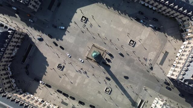 Place Vendome in Paris, France. Aerial top-down orbiting and ascending