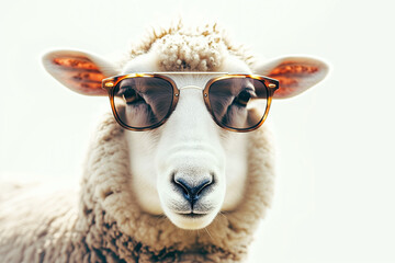Obraz premium a sheep wearing sunglasses isolated on white background