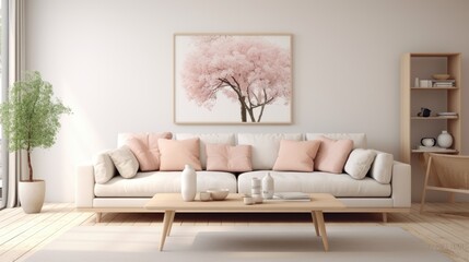 Fototapeta na wymiar interior modern bright room with white sofa