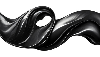 Abstract 3d realistic black metal shape. Fluid black wave isolated on white