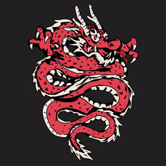 red dragon on black background. vector illustration for t-shirt