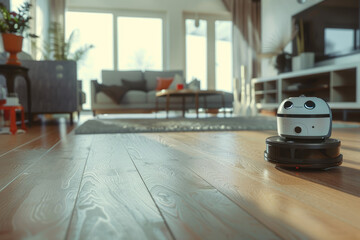 robot and home assistant vacuuming in the living room of a house