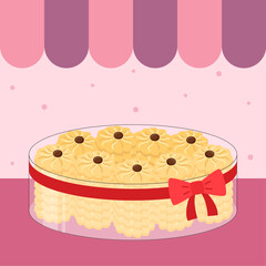 Delicious rose cookies with chocolate topping in jar with ribbon illustration