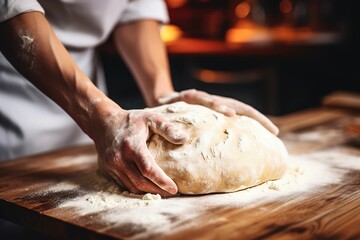 chef preparing dough，dough with hands, close-up of making pasta, restaurant advertising, handmade pasta, supermarket advertising, people making bread