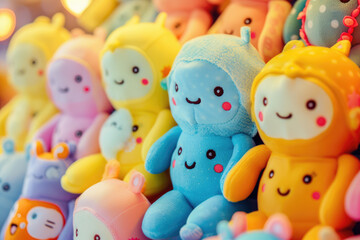 Fototapeta na wymiar Funny kawaii colorful dolls with a smile