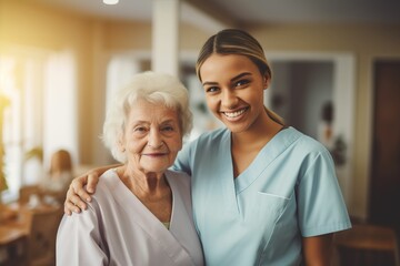 Nurse and elderly people in nursing home background, elderly people and caregivers in nursing home, senior living