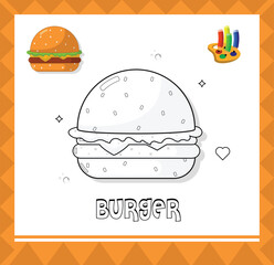 Hamburger sketch, colouring page illustration for kids