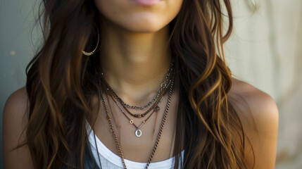 Effortlessly cool with a combination of leather and metal necklaces layered over a basic tshirt or tank top.