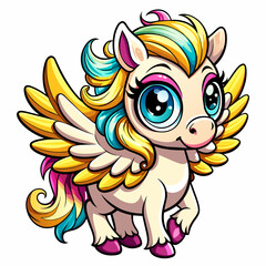 Fototapeta premium pegasus, cute, style , Big eye, art 90 style, white background