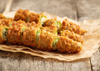 Fried chilli pepper stuffed minced meat and vegetables