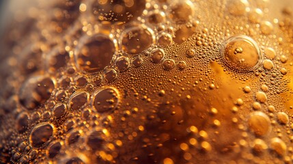 Extreme close-up of individual bubbles in beer foam.