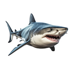 A realistic giant shark with a frontal pose, on transparency background PNG