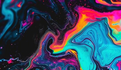Dark color of liquid with colorful swirls