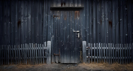 wooden door and old fence in a black barn
