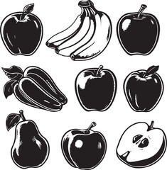 Black silhouettes of fruits icon set 