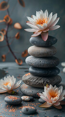 Meditation stones and water lilies.