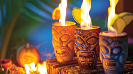 As the sun sets the tiki torch punch comes to life its vibrant flames illuminating the party with a bold tropical flavor.