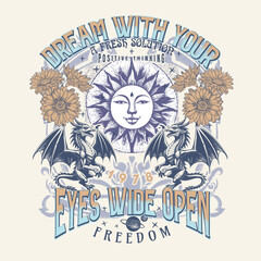Stay positive and happy.Mystic order.Mystery slogan with mystical Snake illustration for t-shirt prints and other uses.