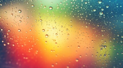 Obraz na płótnie Canvas Close-up of raindrops on transparent glass.Blurred background of the silhouette landscape, rainbow gradient. The texture of wet glass. Abstract background.