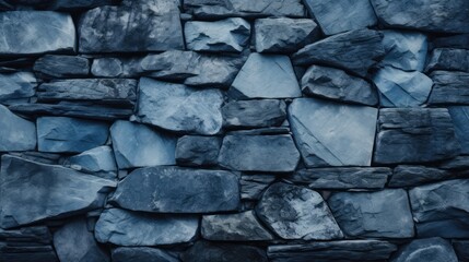 Close-up of a textured blue stone wall, showcasing the rugged beauty and architectural detail. Ai Generated.