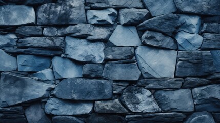 Fototapeta premium Close-up of a textured blue stone wall, showcasing the rugged beauty and architectural detail. Ai Generated.