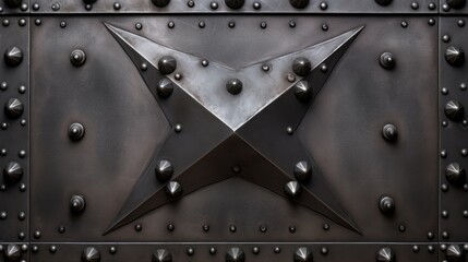 Industrial elegance captured in a brushed metal plate adorned with rivets, Ai Generated.