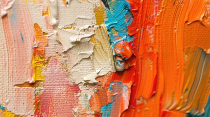 Close-up revealing the dynamic texture of a vibrant, abstract painting in reds, oranges, and browns, Ai Generated.