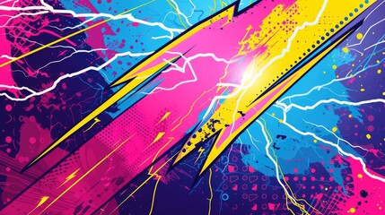 Abstract pop art background bursts with comic energy, featuring thunder illustration. Colorful, Ai Generated.