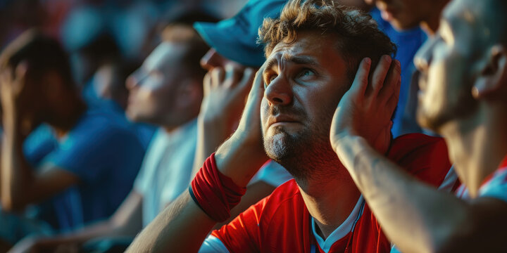 soccer fan suffering in the stands because of his team's defeat