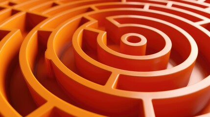 Navigate through an intriguing orange maze leading to a circular center, Ai Generated.