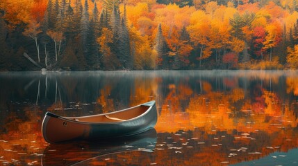 A forest lake mirrors autumn's symphony, reflecting vibrant foliage in nature's tranquil canvas, Ai...
