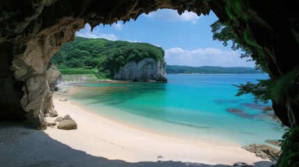 Jodogahama Beach in Miyako, Iwate, Japan a picturesque coastal wonder. Tranquil beauty, Ai Generated.