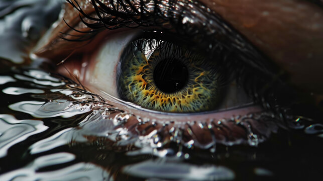 Mysterious eye peers from dark waters, captivating curiosity, Ai Generated.