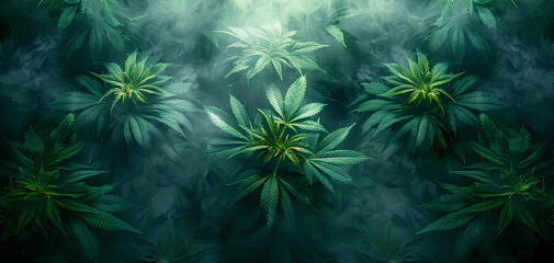 cannabis plant with dark smoke background