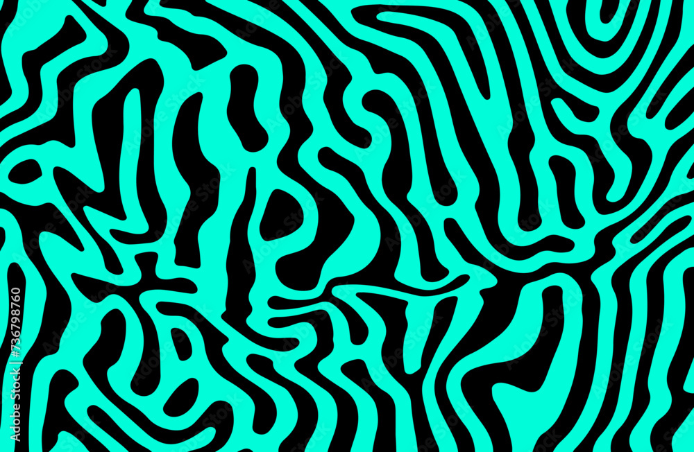 Poster Psychedelic abstract geometric distorted background with glitched curved lines.