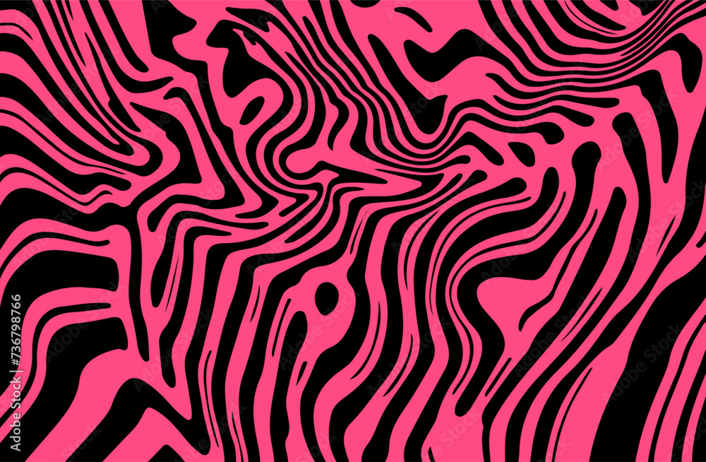 Poster Black and pink abstract geometric distorted pattern. Psychedelic op art style.