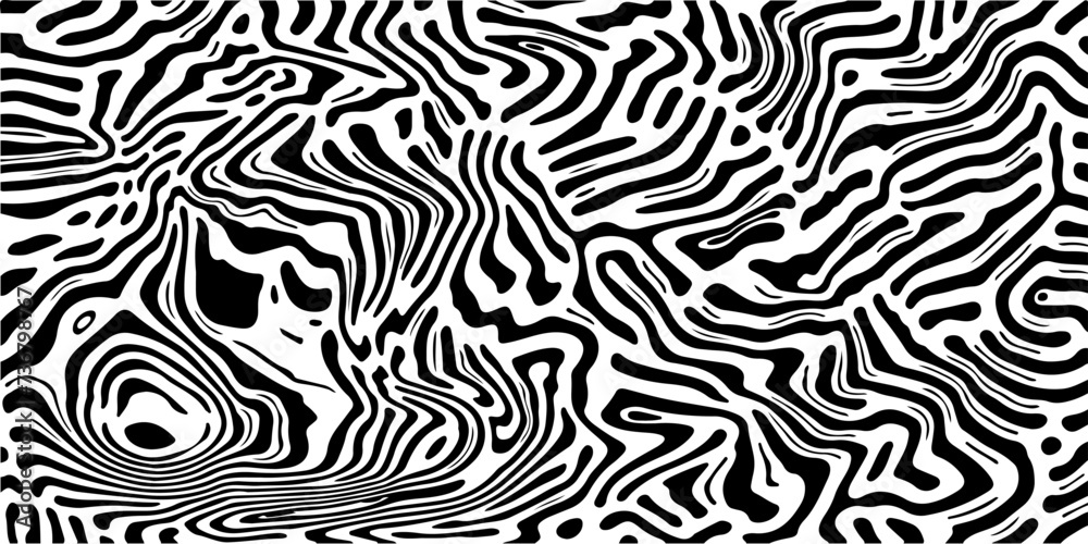 Aufkleber Glitched distorted op art pattern. Abstract black and white geometric background with curved lines.