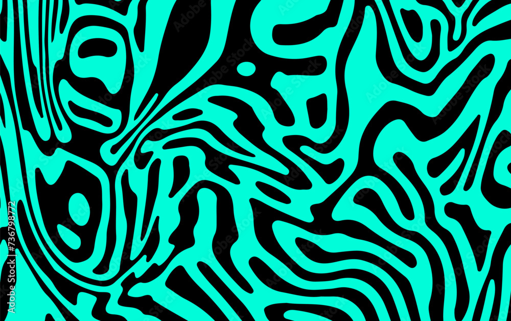 Poster Psychedelic abstract geometric distorted background with glitched curved lines.