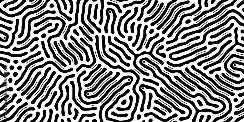 Poster glitched distorted op art pattern. abstract black and white geometric background with curved lines.