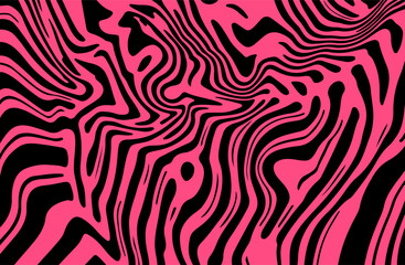 Black and pink abstract geometric distorted pattern. Psychedelic op art style.
