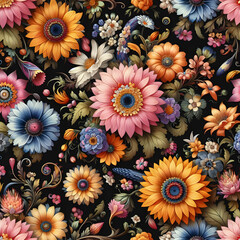 seamless floral pattern flower  daisy  Garden  pattern  colorful  design  ,Ai generated 
