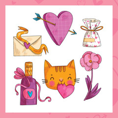 hand drawn valentine s day stickers collection design vector illustration